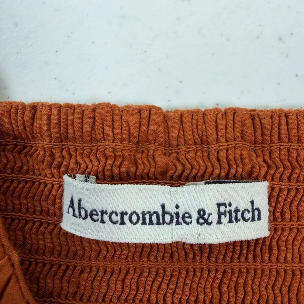 Abercrombie & Fitch Cotton Puff Sleeve Peplum Top Women XXS Rust Orange